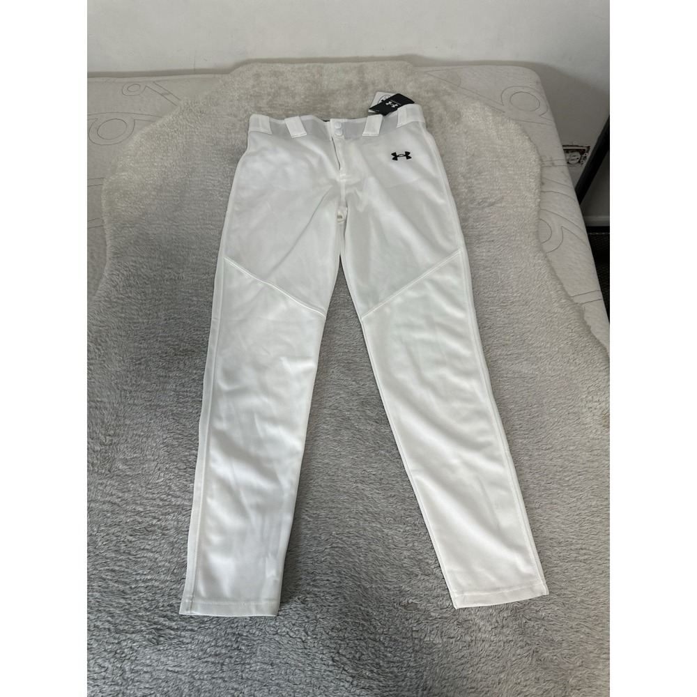 Under Armour Boys Youth Large YLG Tapered Baseball Pants White NWT Small Stain